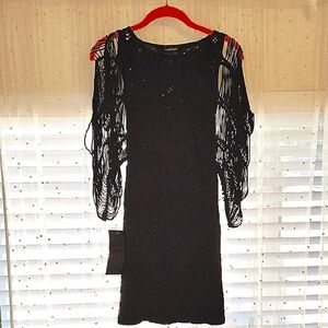 Bebe Woman's Black Bell Cut Out Lace Sleeves, Size: M/L, NWT
